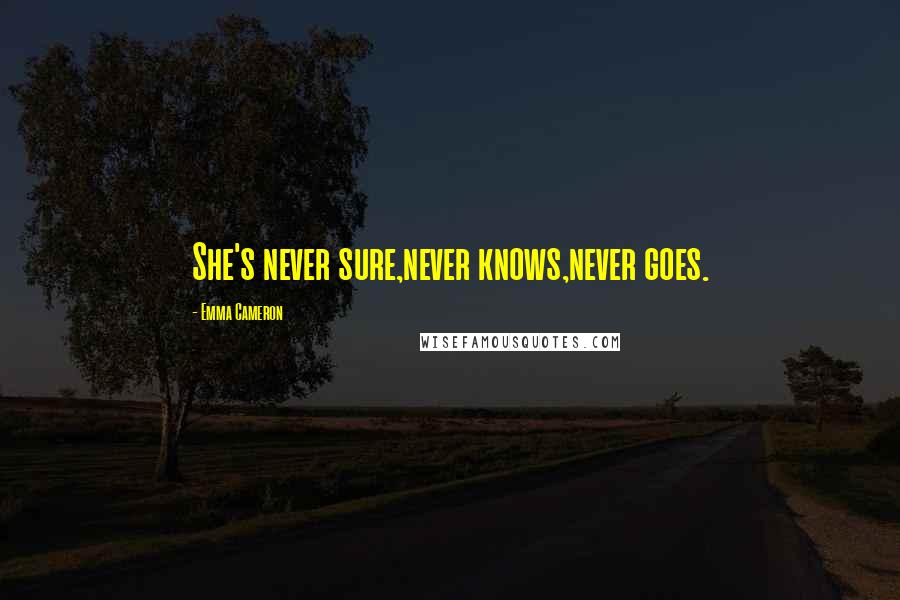 Emma Cameron Quotes: She's never sure,never knows,never goes.