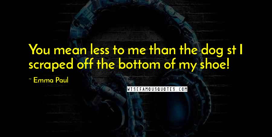 Emma Paul Quotes: You mean less to me than the dog st I scraped off the bottom of my shoe!
