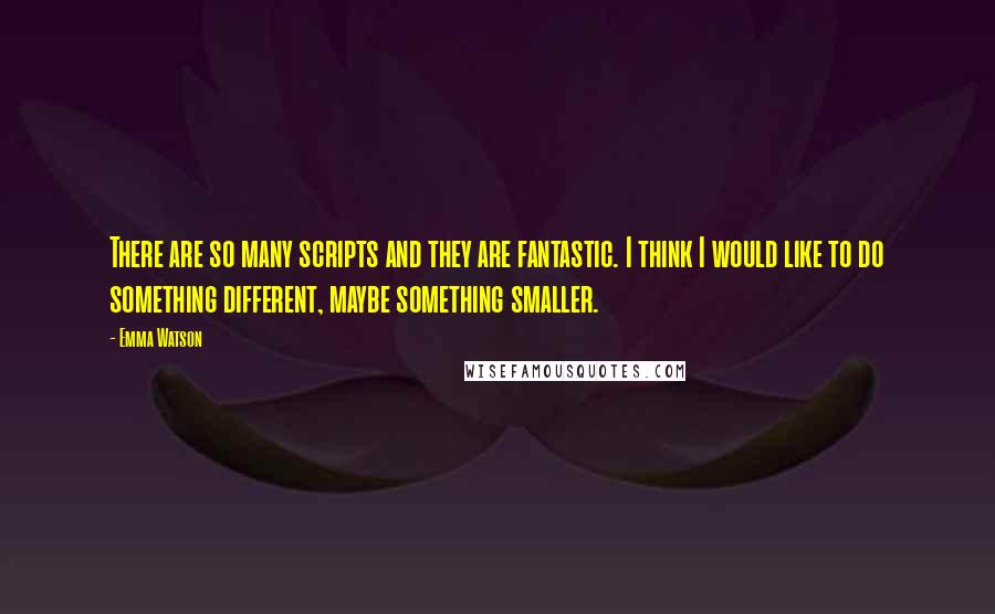 Emma Watson Quotes: There are so many scripts and they are fantastic. I think I would like to do something different, maybe something smaller.