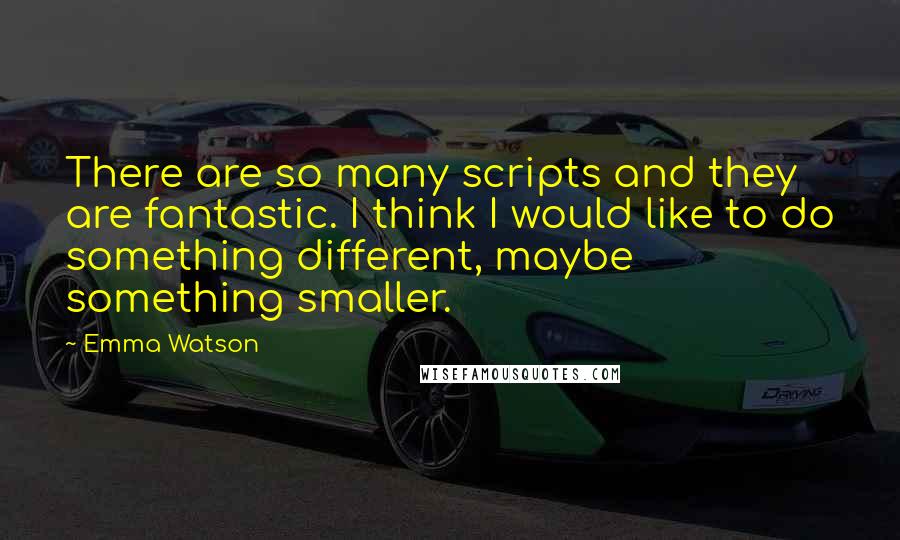 Emma Watson Quotes: There are so many scripts and they are fantastic. I think I would like to do something different, maybe something smaller.