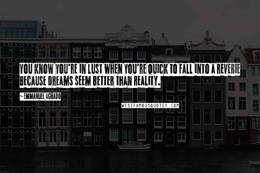 Emmanuel Aghado Quotes: You know you're in lust when you're quick to fall into a reverie because dreams seem better than reality.