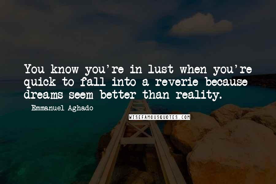 Emmanuel Aghado Quotes: You know you're in lust when you're quick to fall into a reverie because dreams seem better than reality.