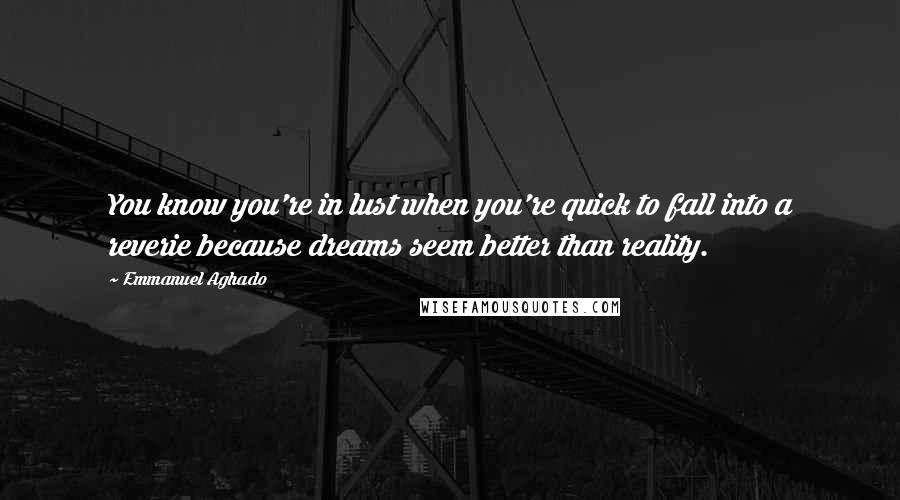 Emmanuel Aghado Quotes: You know you're in lust when you're quick to fall into a reverie because dreams seem better than reality.