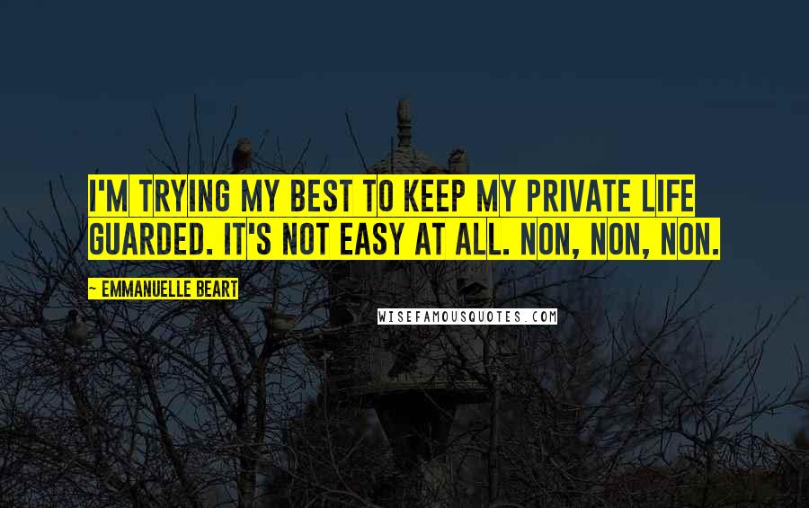 Emmanuelle Beart Quotes: I'm trying my best to keep my private life guarded. It's not easy at all. Non, non, non.