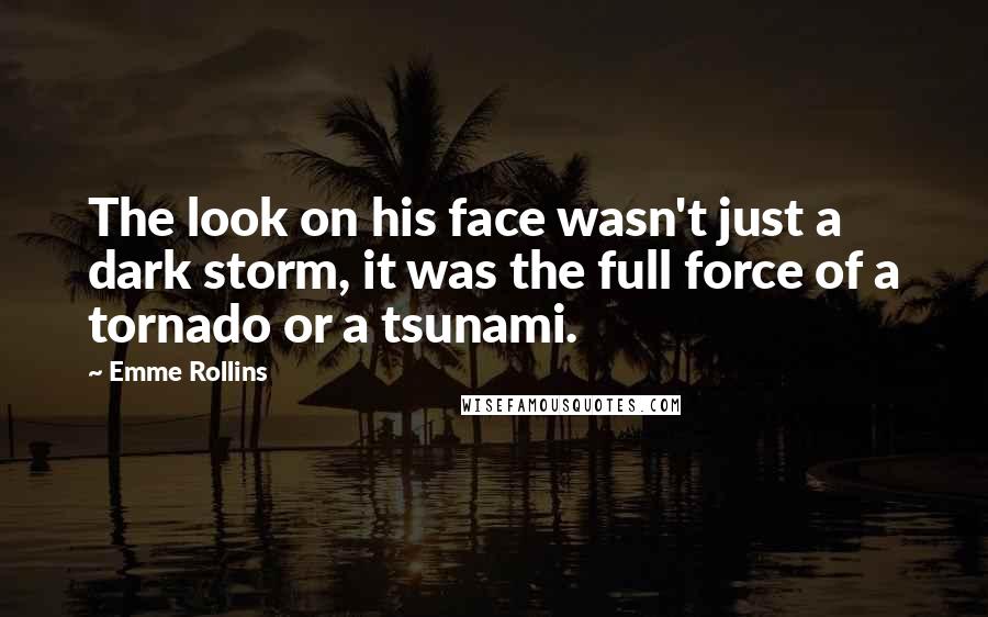 Emme Rollins Quotes: The look on his face wasn't just a dark storm, it was the full force of a tornado or a tsunami.