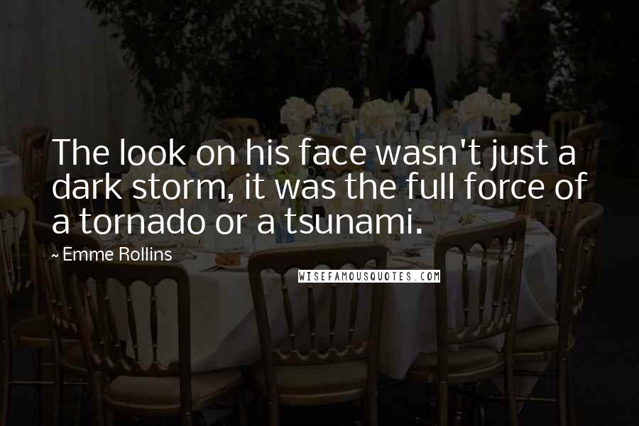 Emme Rollins Quotes: The look on his face wasn't just a dark storm, it was the full force of a tornado or a tsunami.