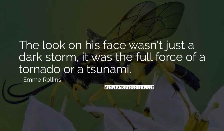 Emme Rollins Quotes: The look on his face wasn't just a dark storm, it was the full force of a tornado or a tsunami.