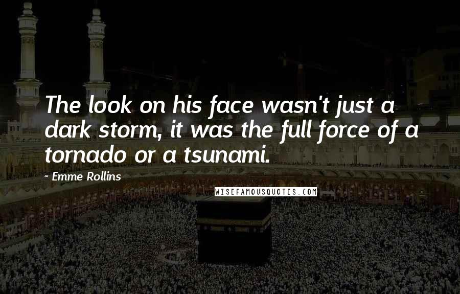 Emme Rollins Quotes: The look on his face wasn't just a dark storm, it was the full force of a tornado or a tsunami.