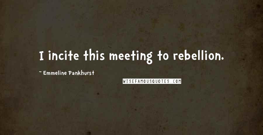 Emmeline Pankhurst Quotes: I incite this meeting to rebellion.