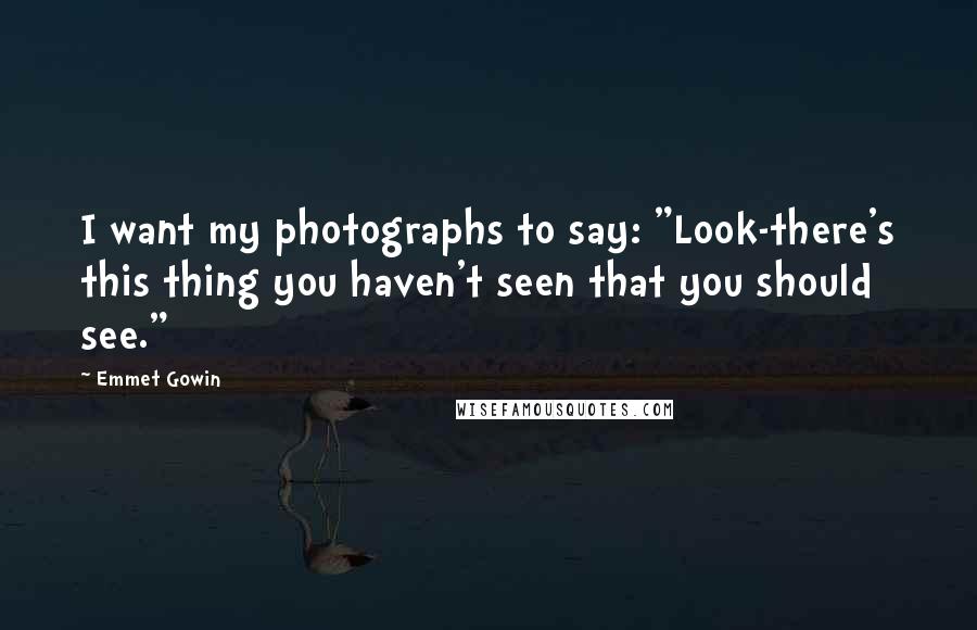 Emmet Gowin Quotes: I want my photographs to say: "Look-there's this thing you haven't seen that you should see."