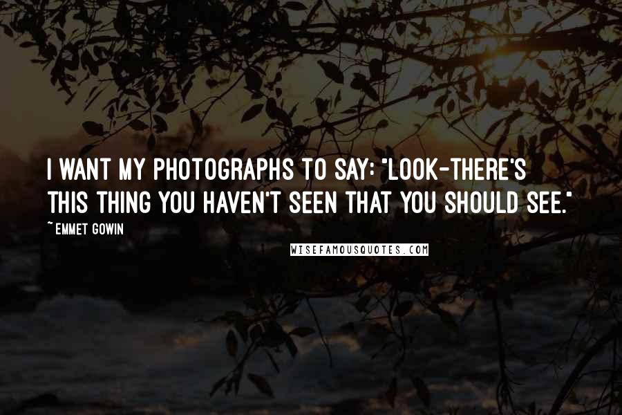 Emmet Gowin Quotes: I want my photographs to say: "Look-there's this thing you haven't seen that you should see."