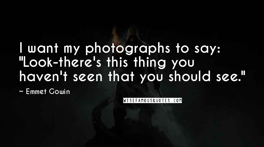 Emmet Gowin Quotes: I want my photographs to say: "Look-there's this thing you haven't seen that you should see."
