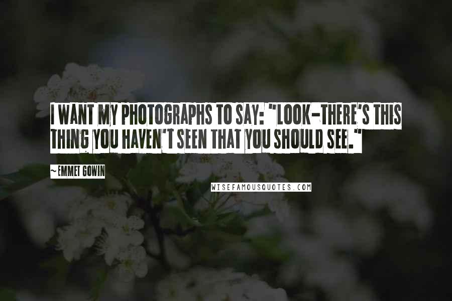 Emmet Gowin Quotes: I want my photographs to say: "Look-there's this thing you haven't seen that you should see."