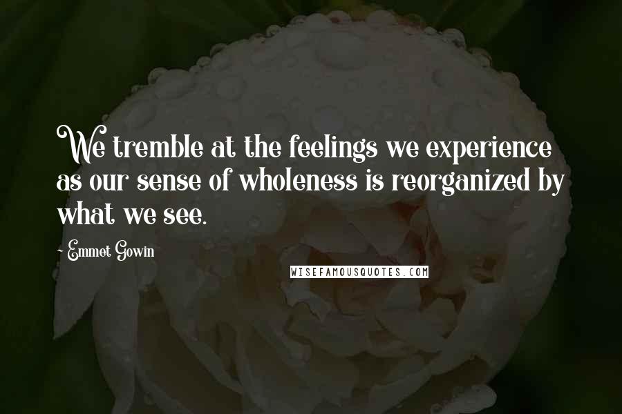 Emmet Gowin Quotes: We tremble at the feelings we experience as our sense of wholeness is reorganized by what we see.