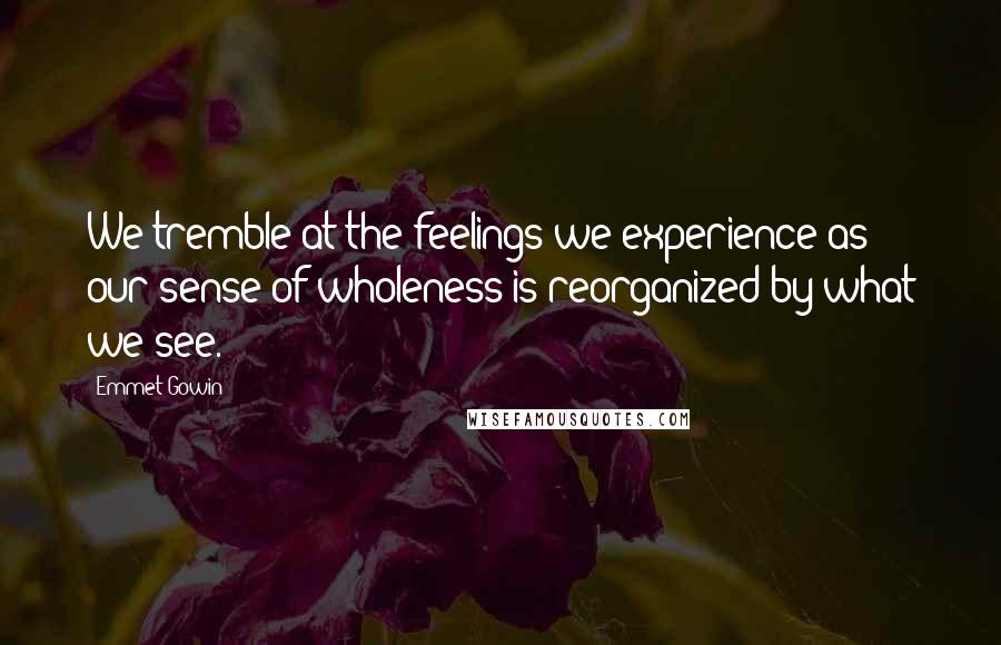 Emmet Gowin Quotes: We tremble at the feelings we experience as our sense of wholeness is reorganized by what we see.
