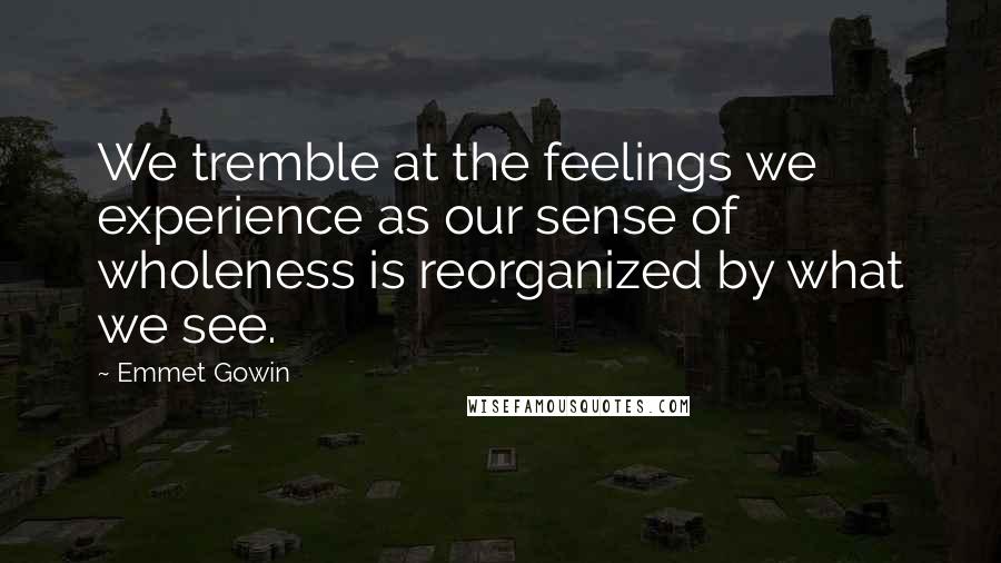 Emmet Gowin Quotes: We tremble at the feelings we experience as our sense of wholeness is reorganized by what we see.