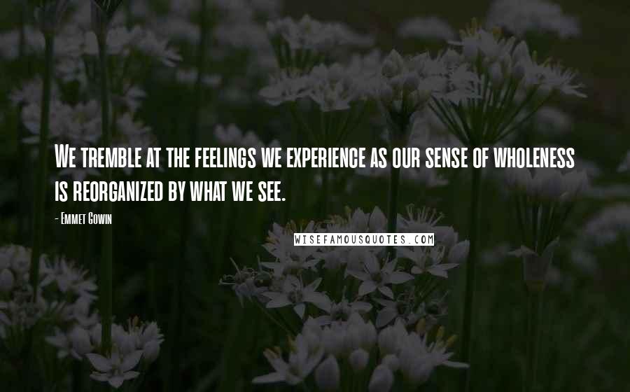 Emmet Gowin Quotes: We tremble at the feelings we experience as our sense of wholeness is reorganized by what we see.