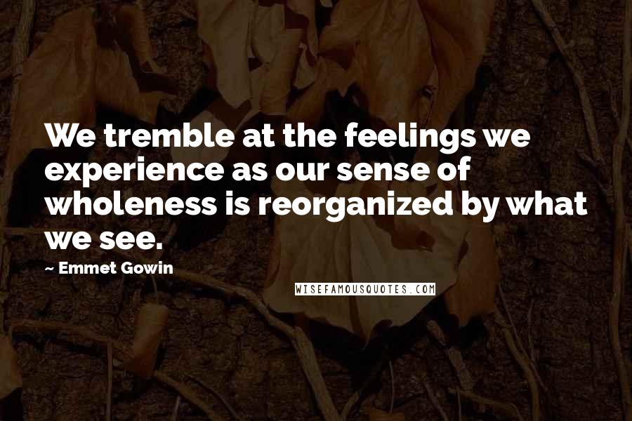 Emmet Gowin Quotes: We tremble at the feelings we experience as our sense of wholeness is reorganized by what we see.