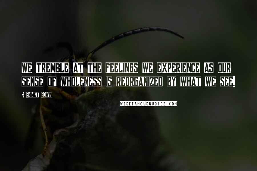 Emmet Gowin Quotes: We tremble at the feelings we experience as our sense of wholeness is reorganized by what we see.