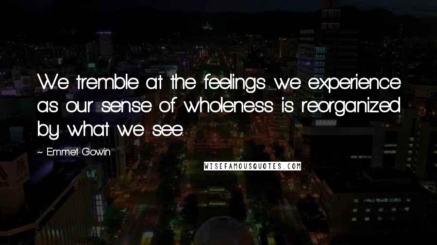 Emmet Gowin Quotes: We tremble at the feelings we experience as our sense of wholeness is reorganized by what we see.