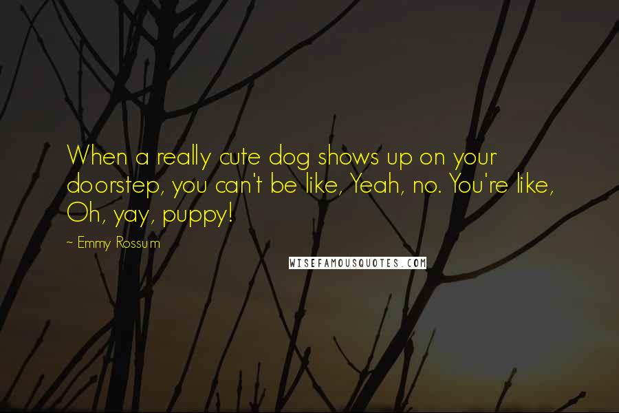 Emmy Rossum Quotes: When a really cute dog shows up on your doorstep, you can't be like, Yeah, no. You're like, Oh, yay, puppy!