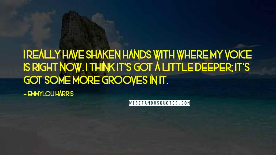 Emmylou Harris Quotes: I really have shaken hands with where my voice is right now. I think it's got a little deeper; it's got some more grooves in it.