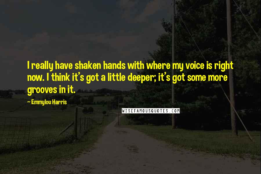 Emmylou Harris Quotes: I really have shaken hands with where my voice is right now. I think it's got a little deeper; it's got some more grooves in it.