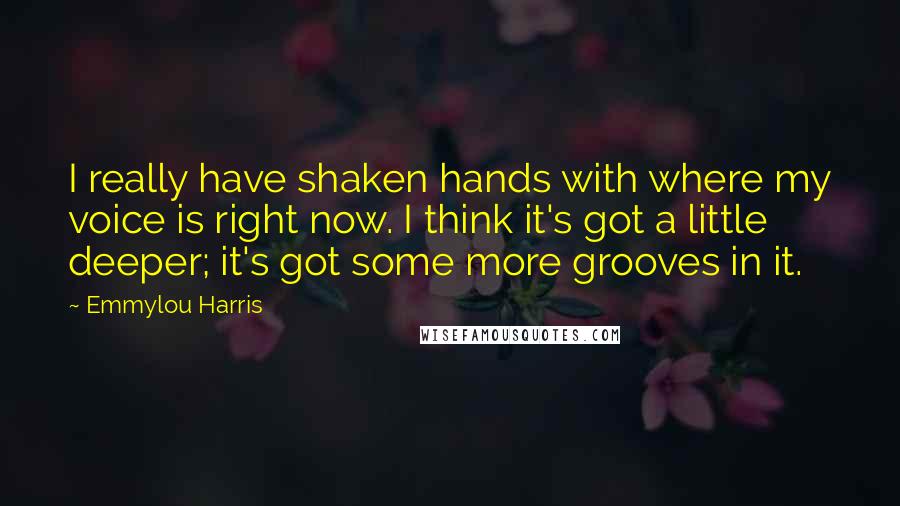 Emmylou Harris Quotes: I really have shaken hands with where my voice is right now. I think it's got a little deeper; it's got some more grooves in it.