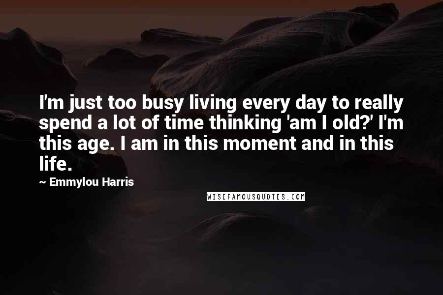 Emmylou Harris Quotes: I'm just too busy living every day to really spend a lot of time thinking 'am I old?' I'm this age. I am in this moment and in this life.