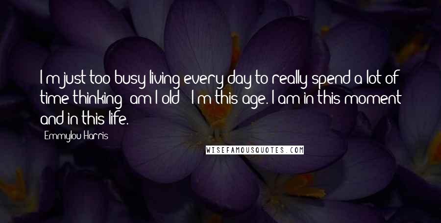 Emmylou Harris Quotes: I'm just too busy living every day to really spend a lot of time thinking 'am I old?' I'm this age. I am in this moment and in this life.