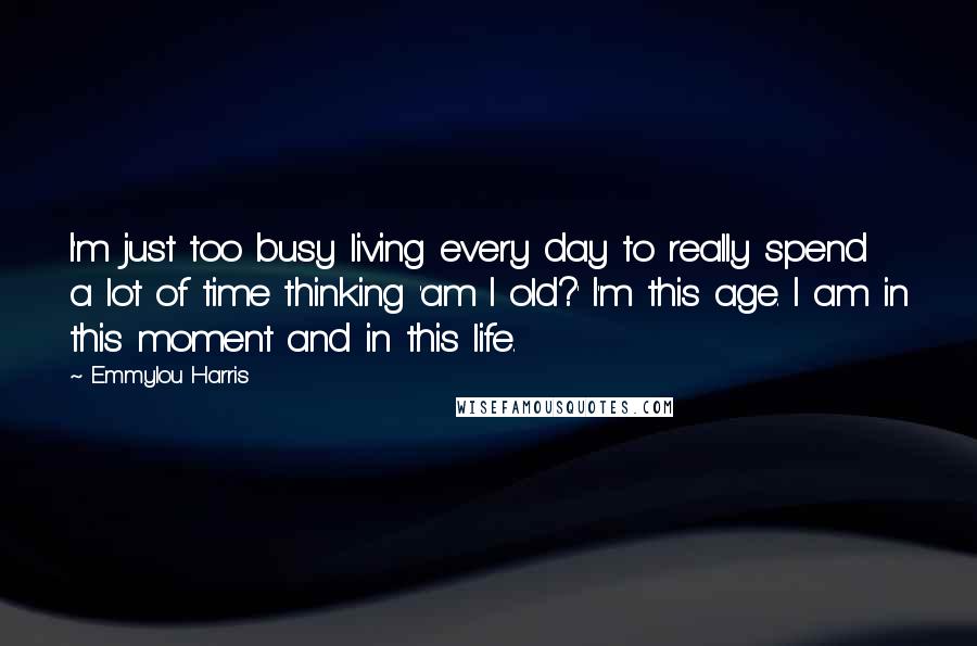 Emmylou Harris Quotes: I'm just too busy living every day to really spend a lot of time thinking 'am I old?' I'm this age. I am in this moment and in this life.