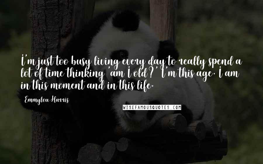 Emmylou Harris Quotes: I'm just too busy living every day to really spend a lot of time thinking 'am I old?' I'm this age. I am in this moment and in this life.