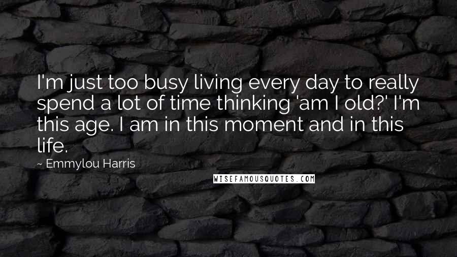 Emmylou Harris Quotes: I'm just too busy living every day to really spend a lot of time thinking 'am I old?' I'm this age. I am in this moment and in this life.