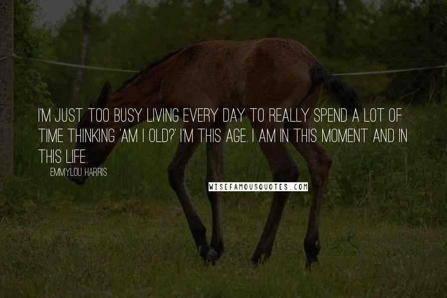 Emmylou Harris Quotes: I'm just too busy living every day to really spend a lot of time thinking 'am I old?' I'm this age. I am in this moment and in this life.