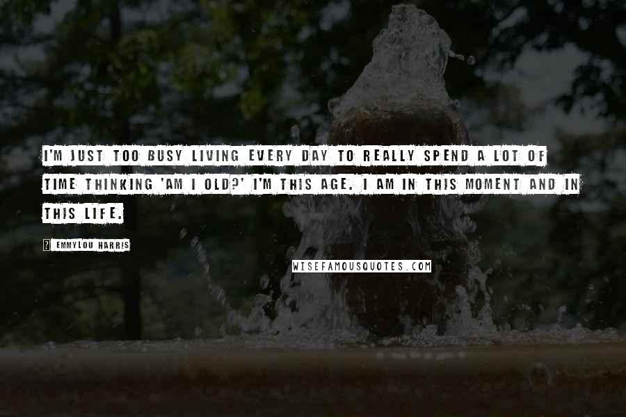 Emmylou Harris Quotes: I'm just too busy living every day to really spend a lot of time thinking 'am I old?' I'm this age. I am in this moment and in this life.