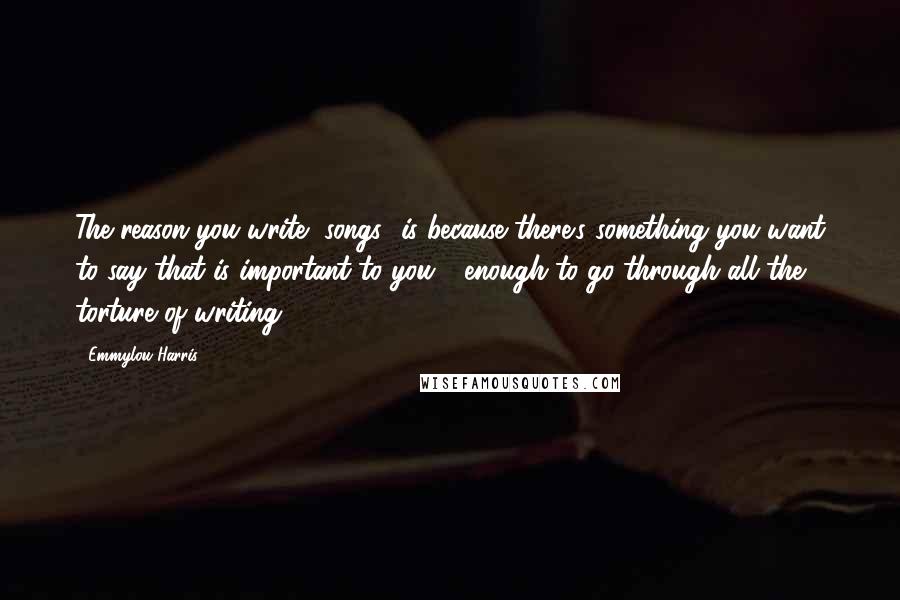 Emmylou Harris Quotes: The reason you write [songs] is because there's something you want to say that is important to you - enough to go through all the torture of writing.