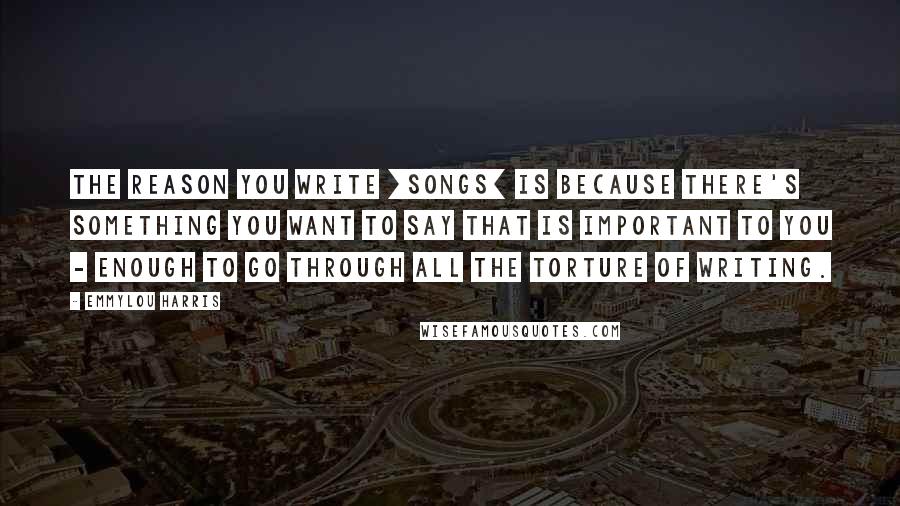 Emmylou Harris Quotes: The reason you write [songs] is because there's something you want to say that is important to you - enough to go through all the torture of writing.