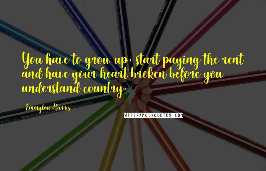 Emmylou Harris Quotes: You have to grow up, start paying the rent and have your heart broken before you understand country.