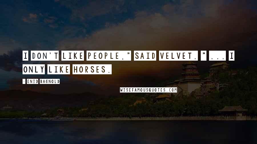 Enid Bagnold Quotes: I don't like people," said Velvet. " ... I only like horses.