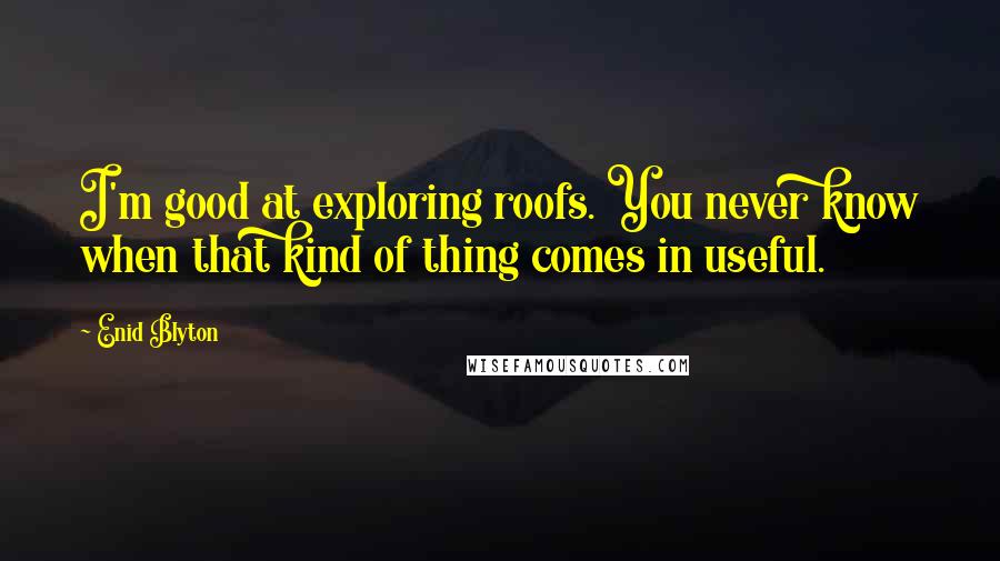 Enid Blyton Quotes: I'm good at exploring roofs. You never know when that kind of thing comes in useful.