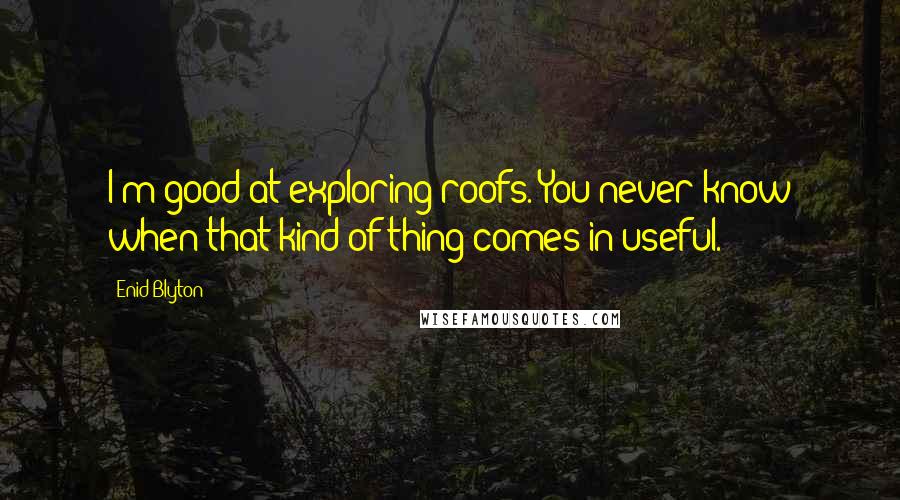 Enid Blyton Quotes: I'm good at exploring roofs. You never know when that kind of thing comes in useful.