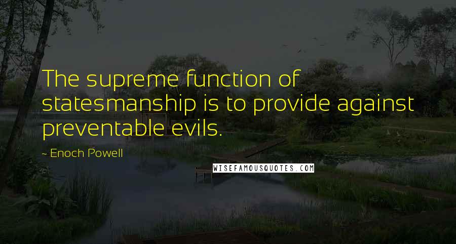 Enoch Powell Quotes: The supreme function of statesmanship is to provide against preventable evils.