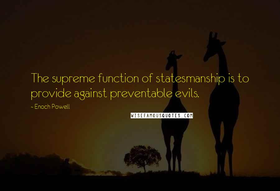 Enoch Powell Quotes: The supreme function of statesmanship is to provide against preventable evils.