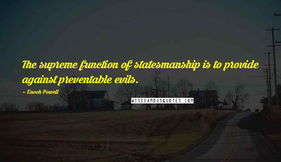 Enoch Powell Quotes: The supreme function of statesmanship is to provide against preventable evils.