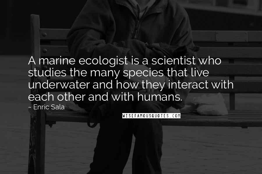 Enric Sala Quotes: A marine ecologist is a scientist who studies the many species that live underwater and how they interact with each other and with humans.