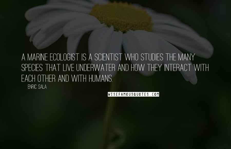 Enric Sala Quotes: A marine ecologist is a scientist who studies the many species that live underwater and how they interact with each other and with humans.