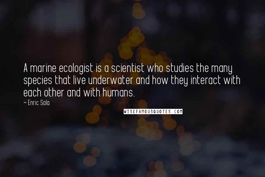 Enric Sala Quotes: A marine ecologist is a scientist who studies the many species that live underwater and how they interact with each other and with humans.