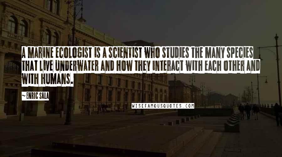 Enric Sala Quotes: A marine ecologist is a scientist who studies the many species that live underwater and how they interact with each other and with humans.