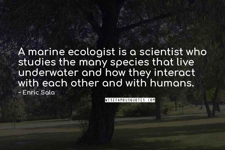 Enric Sala Quotes: A marine ecologist is a scientist who studies the many species that live underwater and how they interact with each other and with humans.