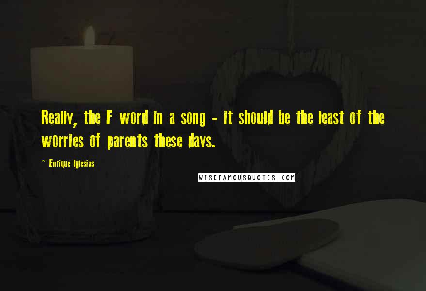 Enrique Iglesias Quotes: Really, the F word in a song - it should be the least of the worries of parents these days.
